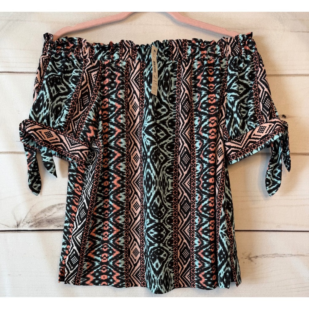Ariat Womens Off Roading Top Bandanna Stripe Teal Coral Black Small 10025681